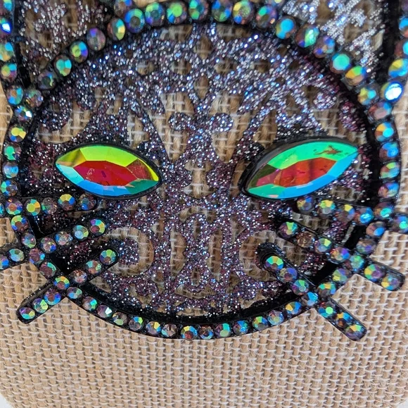 Betsy Johnson Large Cat Face Pendant Necklace